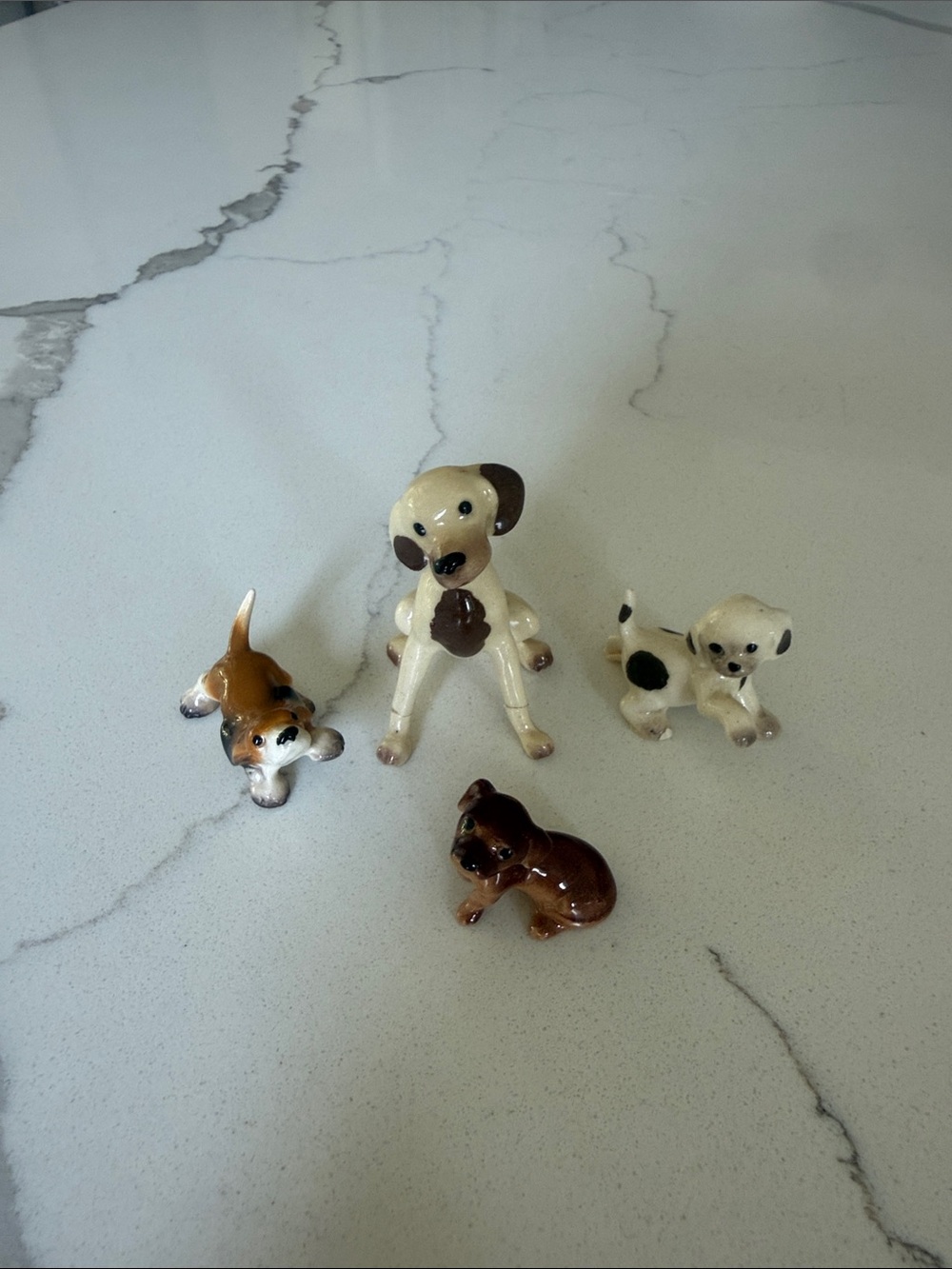 Vintage Ceramic Puppy Figurine Set - Brown & Cream Dogs (4)